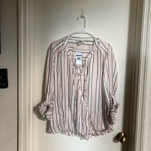NWT Pale Pink / Grey Striped Faux Wrap Blouse